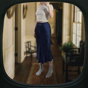 Aritzia Wilfred navy satin silky skirt